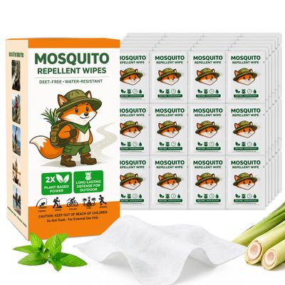 80 Count Mosquito Defense Wipes, Individually Wrapped Outdoor Bug Wipes, Fresh and Non-Greasy, Natural Citronella Insect Towelettes, Travel Size Packets for Patio, Hiking and Camping
