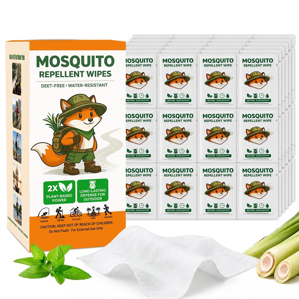 80 Count Mosquito Defense Wipes, Individually Wrapped Outdoor Bug Wipes, Fresh and Non-Greasy, Natural Citronella Insect Towelettes, Travel Size Packets for Patio, Hiking and Camping