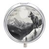 Snow Mountain Lone Wolf Round Pill Box for Organizer and Containers,Vitamin Case for Purse & Pocket Mini,Organizer Box- 3 Compartment to Hold Vitamins,Fish Oil and Supplements view 1