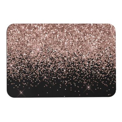 Black Rose Gold Blush Pink Glitter Glam Bath Mat Non-Slip Quick Drying Floor Mat Super Absorbent Fit Underdoor Mat for Shower Bathroom Sink Floor Rug 20x32 Inch