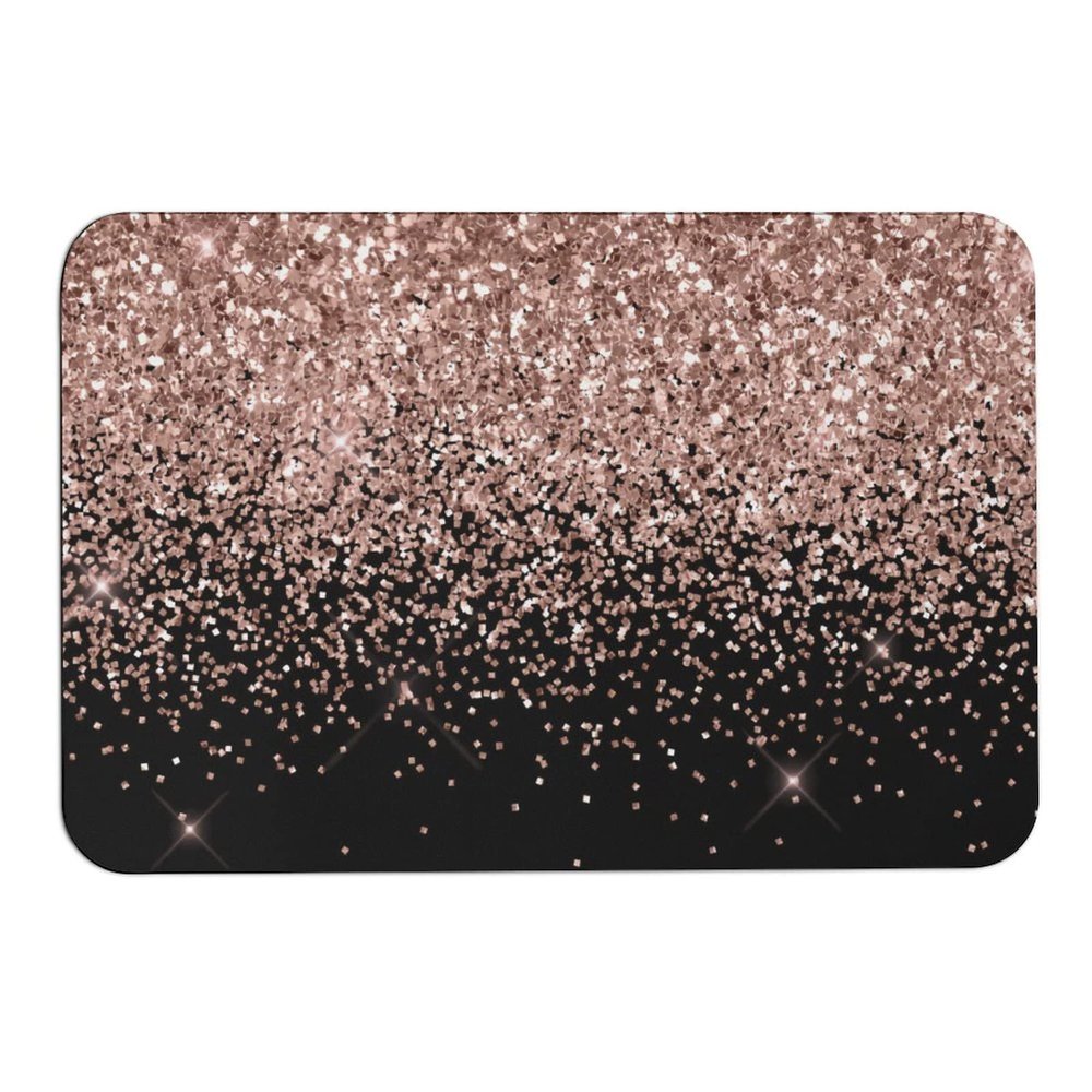Black Rose Gold Blush Pink Glitter Glam Bath Mat Non-Slip Quick Drying Floor Mat Super Absorbent Fit Underdoor Mat for Shower Bathroom Sink Floor Rug 20x32 Inch
