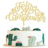 Gyufise 1Pcs Spanish Feliz Cumpleaos Cake Topper Glitter Happy Birthday Fiesta Cake Pick Feliz Cumpleaos Mexican Fiesta Birthday Cake Decoration Party Supplies Gold view 1