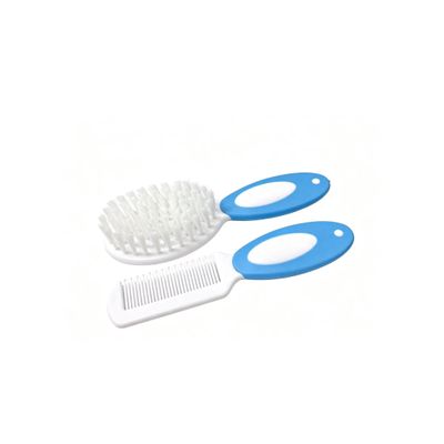 Baby Hair Brush Set, Soft Goat Hair Brush for Newborn and Toddler, Blue, Bassinet Prevention Hat