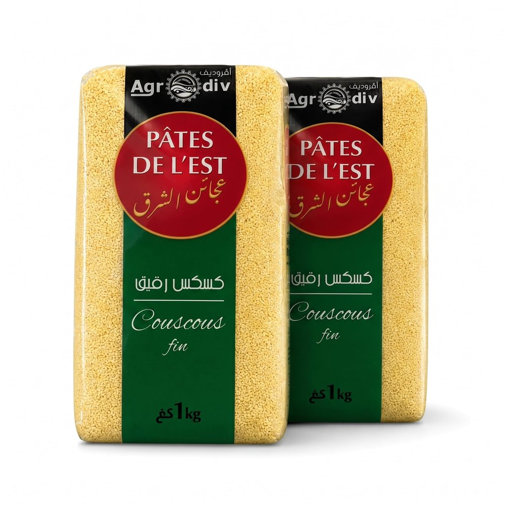 Premium Algerian Couscous pearls by Ptes de lEST - Traditional Durum Wheat Semolina couscouss, Vegan Mediterranean Grain, High in Fiber, Good Source of Energy, Authentic North African & Middle Eastern Pantry Essential, Halal (2 x Fin Couscous 1kg)