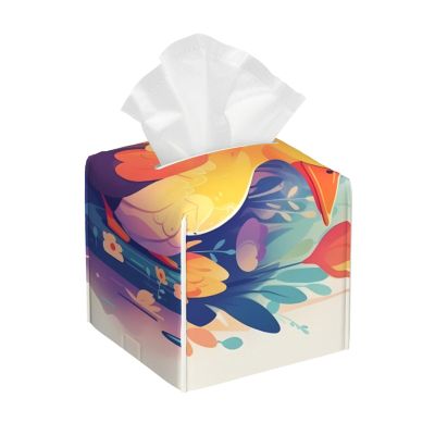 Pu Leather Cube Tissue Box Holders Modern Waterproof Square Tissue Box Cover Duck In Flowers Facial Paper Holder For Bathroom Kitchen Nightstand Office Home Decor