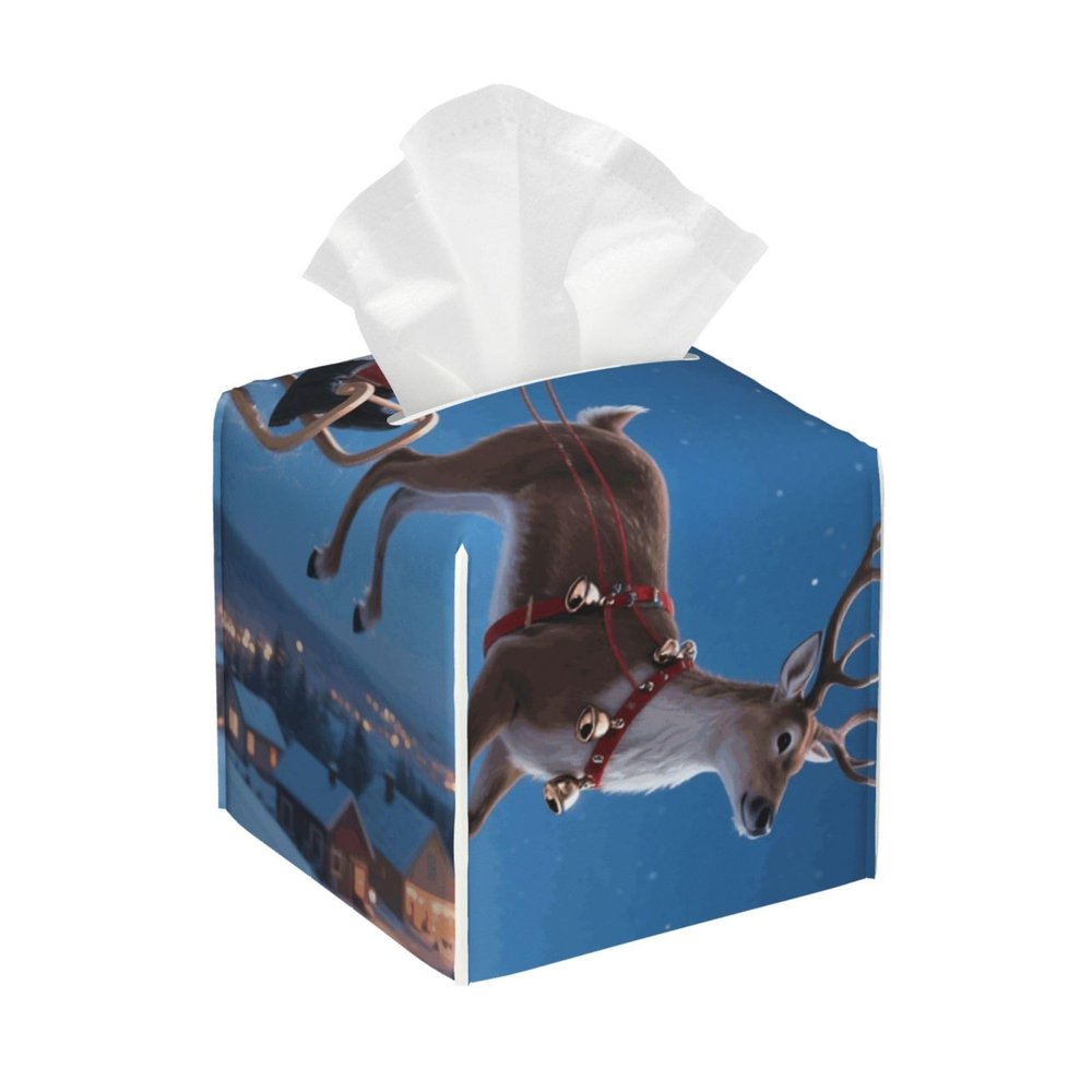 Pu Leather Cube Tissue Box Holders Modern Waterproof Square Tissue Box Cover Christmas Facial Paper Holder For Bathroom Kitchen Nightstand Office Home Decor