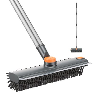 Scrub Brush with Telescopic Handle, 360 Rotation Floor Scrub Brush Squeegee Broom for Cleaning, 3 in 1 Shower Scrubber Broom Squeegee for Tiles, Wooden Floors,Glass