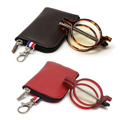ABETOS Folding Reading Glasses Men Women Round Portable Blue Light Readers Pocket Wallet Eyeglasses w/Zipper Case, Two pairs+2.5