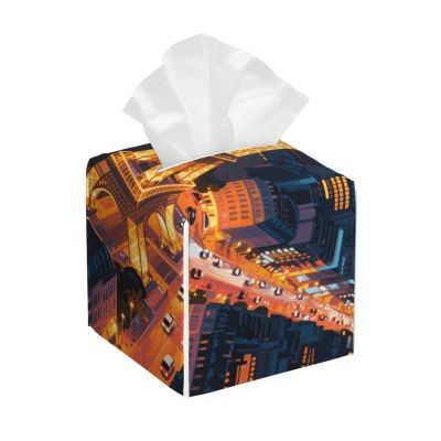 Pu Leather Cube Tissue Box Holders Modern Waterproof Square Tissue Box Cover Eiffel Tower Facial Paper Holder For Bathroom Kitchen Nightstand Office Home Decor