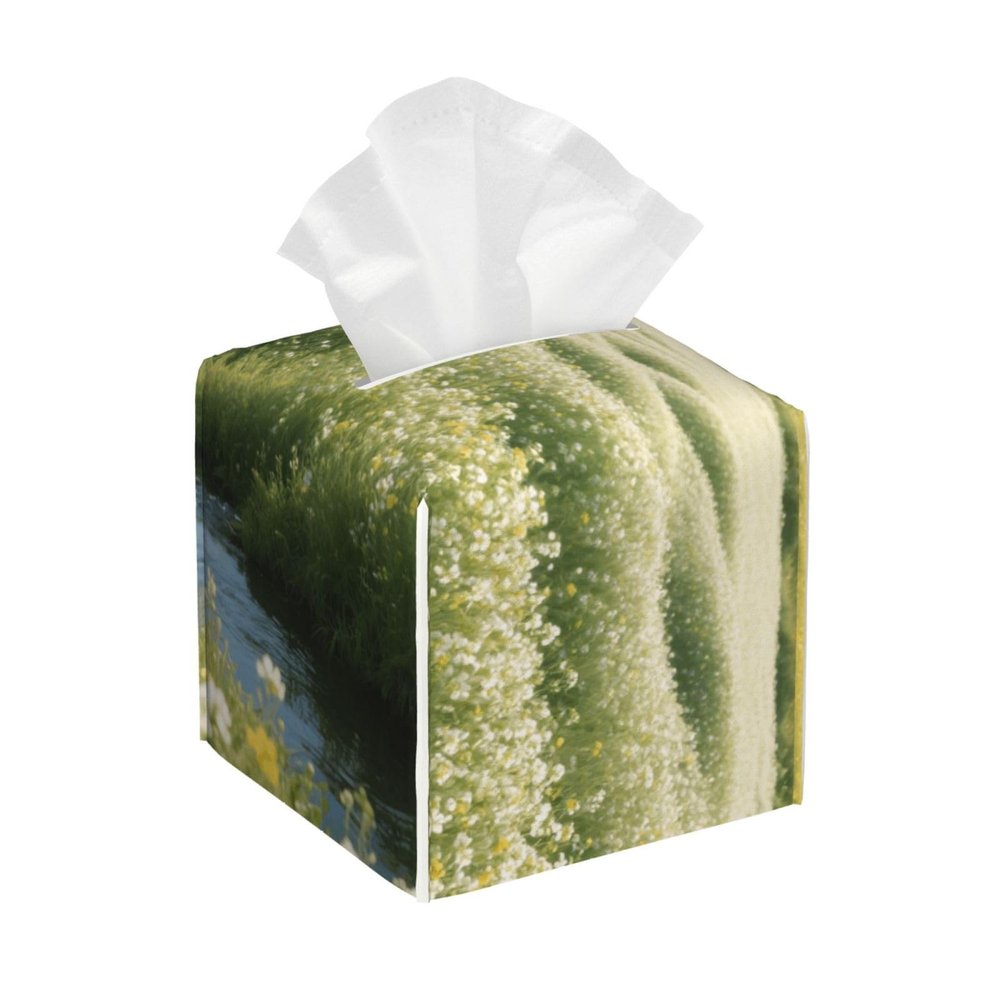 Pu Leather Cube Tissue Box Holders Modern Waterproof Square Tissue Box Cover Cross Flower Facial Paper Holder For Bathroom Kitchen Nightstand Office Home Decor
