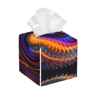 Pu Leather Cube Tissue Box Holders Modern Waterproof Square Tissue Box Cover Colorful Ring Facial Paper Holder for Bathroom Kitchen Nightstand Office Home Decor