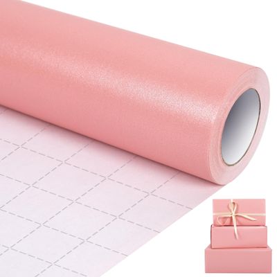 Aimyoo Rose Pink Matte Wrapping Paper, 17 Inches X 32.8 Feet (46.5 sq.ft.) Solid Color Pearly-Lustre Paper Roll for Christmas Birthday Baby Shower Wedding Gift Wrap