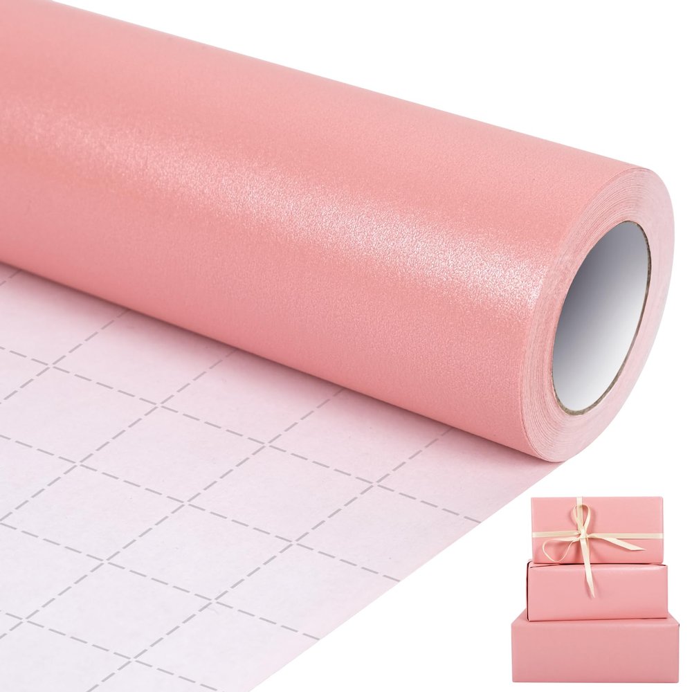 Aimyoo Rose Pink Matte Wrapping Paper, 17 Inches X 32.8 Feet (46.5 sq.ft.) Solid Color Pearly-Lustre Paper Roll for Christmas Birthday Baby Shower Wedding Gift Wrap