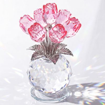 Ornalrist Crystal Pink Rose Figurine Flower Gifts for Women Her Ornament