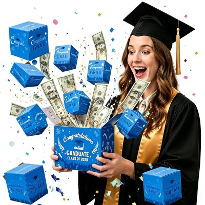 2026 Graduation Explosion Pop Gift Box, Surprise Bounce Cash Box Grad Party Gift Bag Set, Graduation Explosion Gift Box, Surprise Pop Up Gift Box Money Graduation, DIY Graduation Party Gift Idea (18Pcs Blue)