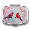 Cardinal Birds Cherry Blossoms Spring Small Metal Pill Box, Square 2 Compartment Pill Case for Pocket and Purse, Portable Travel Medicine Organizer Container for Vitamins, Supplements & Fish Oil view 1