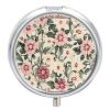 Floral Pink White Green Leaves Small Metal Pill Box, Round 3 Compartment Pill Case for Pocket and Purse, Portable Travel Medicine Organizer Container for Vitamins, Supplements & Fish Oil view 1