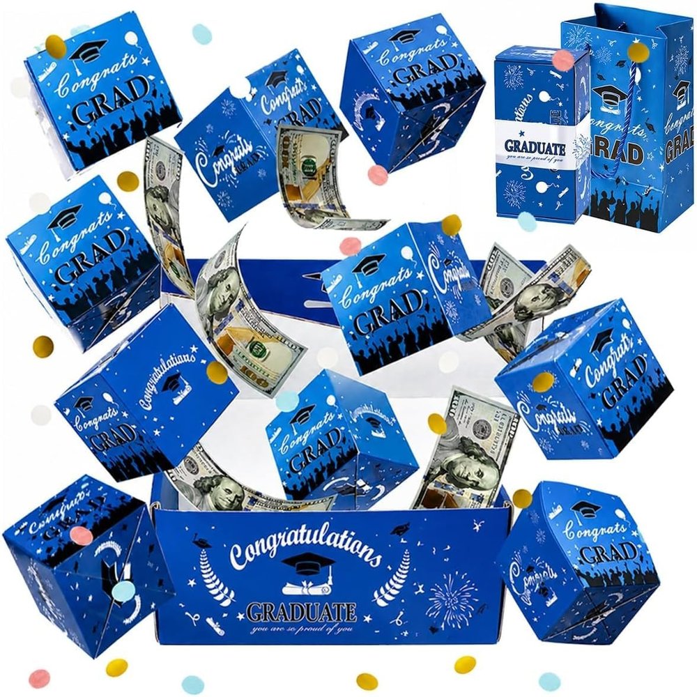 Bouncy Red Envelope Box Graduation Gift Box, 2026 Graduation Surprise Explosion Gift Box, Surprise Pop up Cash Gift Box Money Holder, Creative Memorable Present for Grad (Blue, 50pc)