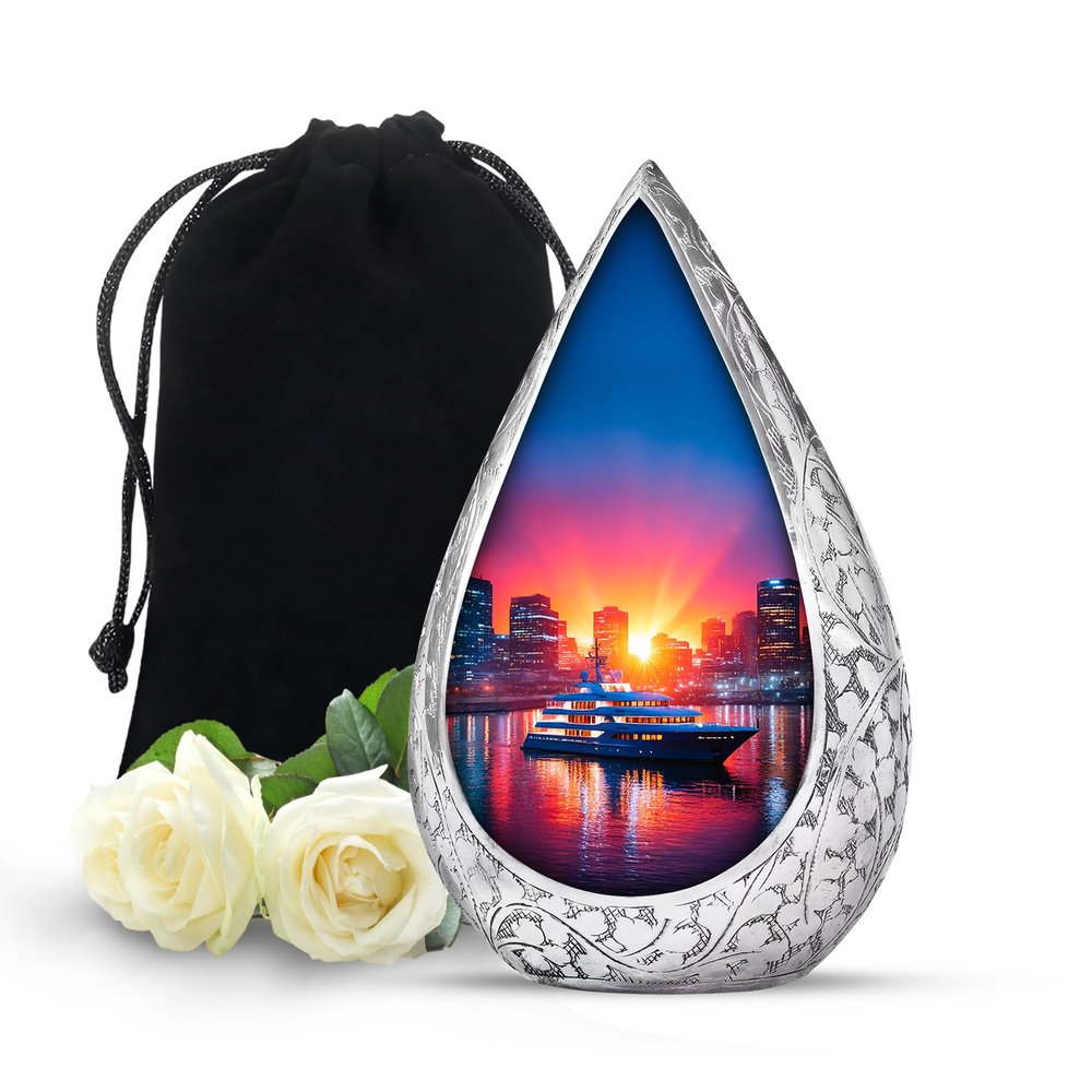 Remembrate Large Ship Cremation Urn for Adults - 10 Inch Sunset Memorial Urns for Human Ashes Female Mom, Blue Decorative Funeral Urn, Tribute Urn Large Adult Male and Female
