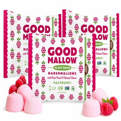 GoodMallow Vegan Marshmallows - Large Kosher Halal Gluten Free Dairy Free Healthy- Natural Gelatin Free Marshmallows for Hot Chocolate, Smores, Baking - Nothing Artificial, Made in USA (Raspberry Pack of 3)