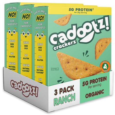 cadootz | Ranch | Organic Protein Kids Snack with 5g Protein, Clean Label, Gluten Free, No Seed Oils, No Artificial Dyes, Kosher Better-for-You School Lunch Snack | 3 Pack