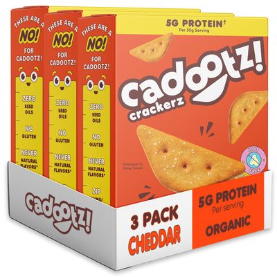 cadootz | Cheddar | Organic Protein Kids Snack with 5g Protein, Clean Label, Gluten Free, No Seed Oils, No Artificial Dyes, Kosher Better-for-You School Lunch Snack | 3 Pack