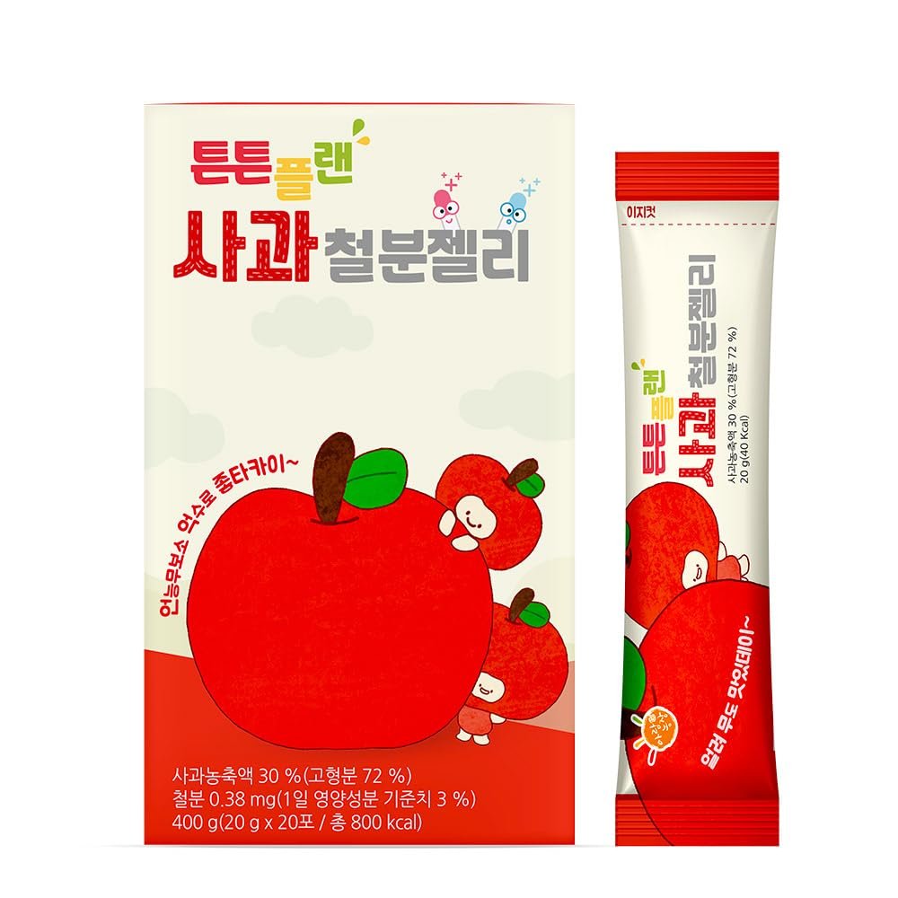 Fruit Flavored Jelly Sticks for Kids, Fruit Flavored Snack, Individually Packed Essential Nutrients Snack for Outdoors Travel School Home, 1 Pack 14.11 oz, 0.7oz (20g) x 20ea (Apple, 20 Sticks)