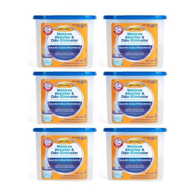 [6 Pack] No Scent Moisture Absorber and Odor Eliminator 14 oz Beads with Microfiber Cloth - Dehumidifier for Basements - Damp Rid Refills, Moisture Absorbers