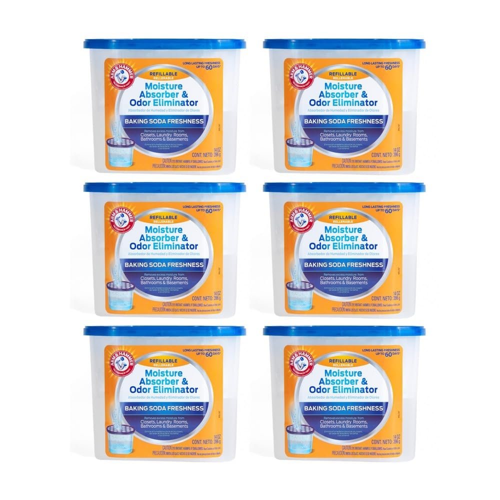 [6 Pack] No Scent Moisture Absorber and Odor Eliminator 14 oz Beads with Microfiber Cloth - Dehumidifier for Basements - Damp Rid Refills, Moisture Absorbers