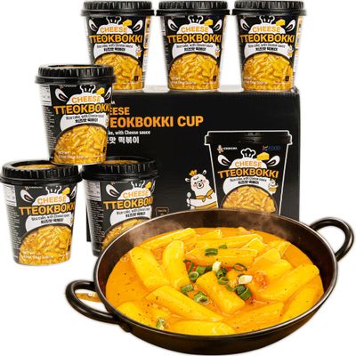 KINIKORA Cheese Instant Rice Cake Cup 6-Pack, Korean Street Food Tteokbokki