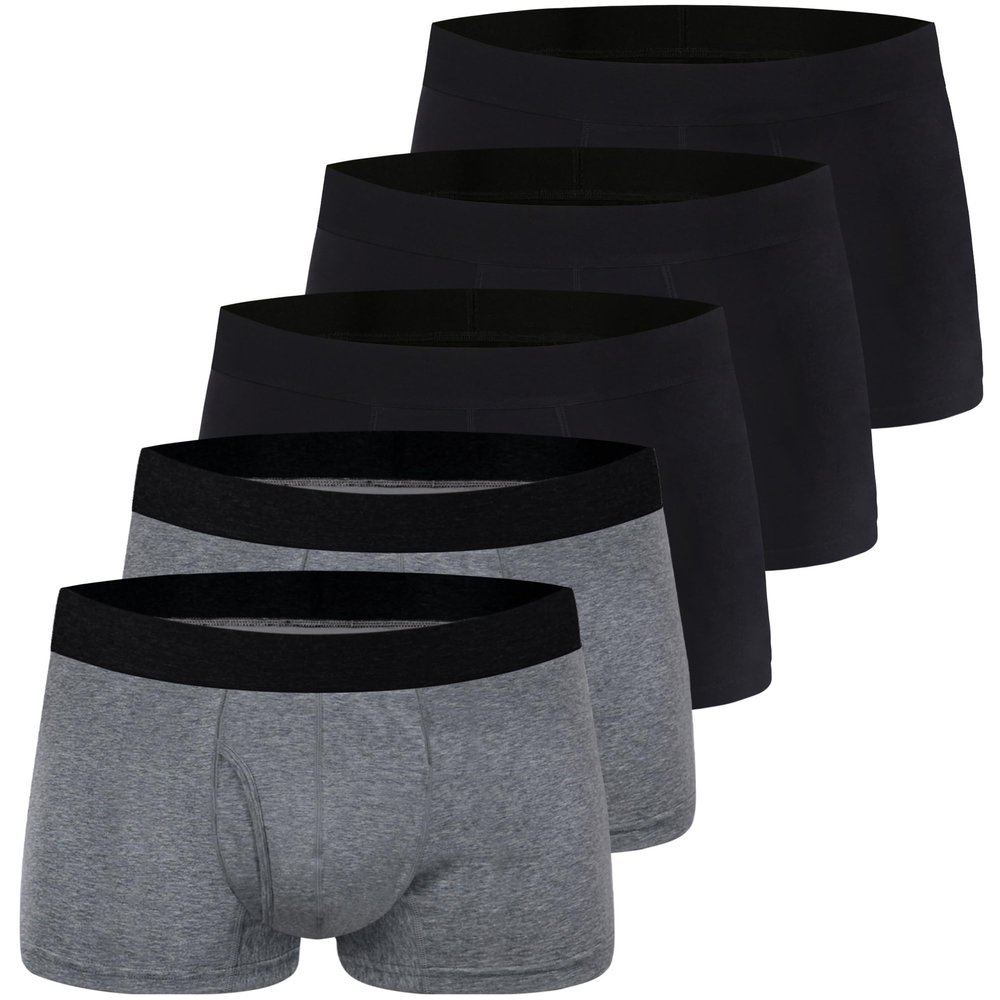 AIRCUTE Urine Incontinence Underwear for Men Washable Leak Proof Absorbency Boxer Briefs with Fly Bladder Control 60ML, 5 Pack (4XL,Black3-Dark Grey2)