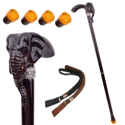 Wooden Elephant for The Double Festival Walking Canes, with Cane Strap and 4 Removable Anti Slip Scepter, Men Womens Luxury Stick 90cm