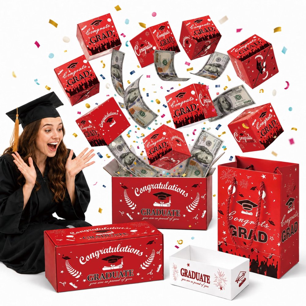 sudxin 2026 Graduation Surprise Pop up Gift Box Money - Graduation Explosion Gift Box, DIY Surprise Pop Up GiftBox, for School, Party (20PC,Red)