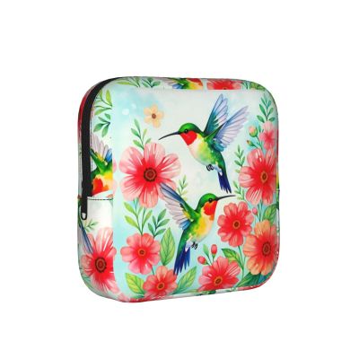 Hummingbird Flowers Period Bag for Women,Sanitary Pad Storage Bag Menstrual Pad Pouches Tampon Holder for Purse