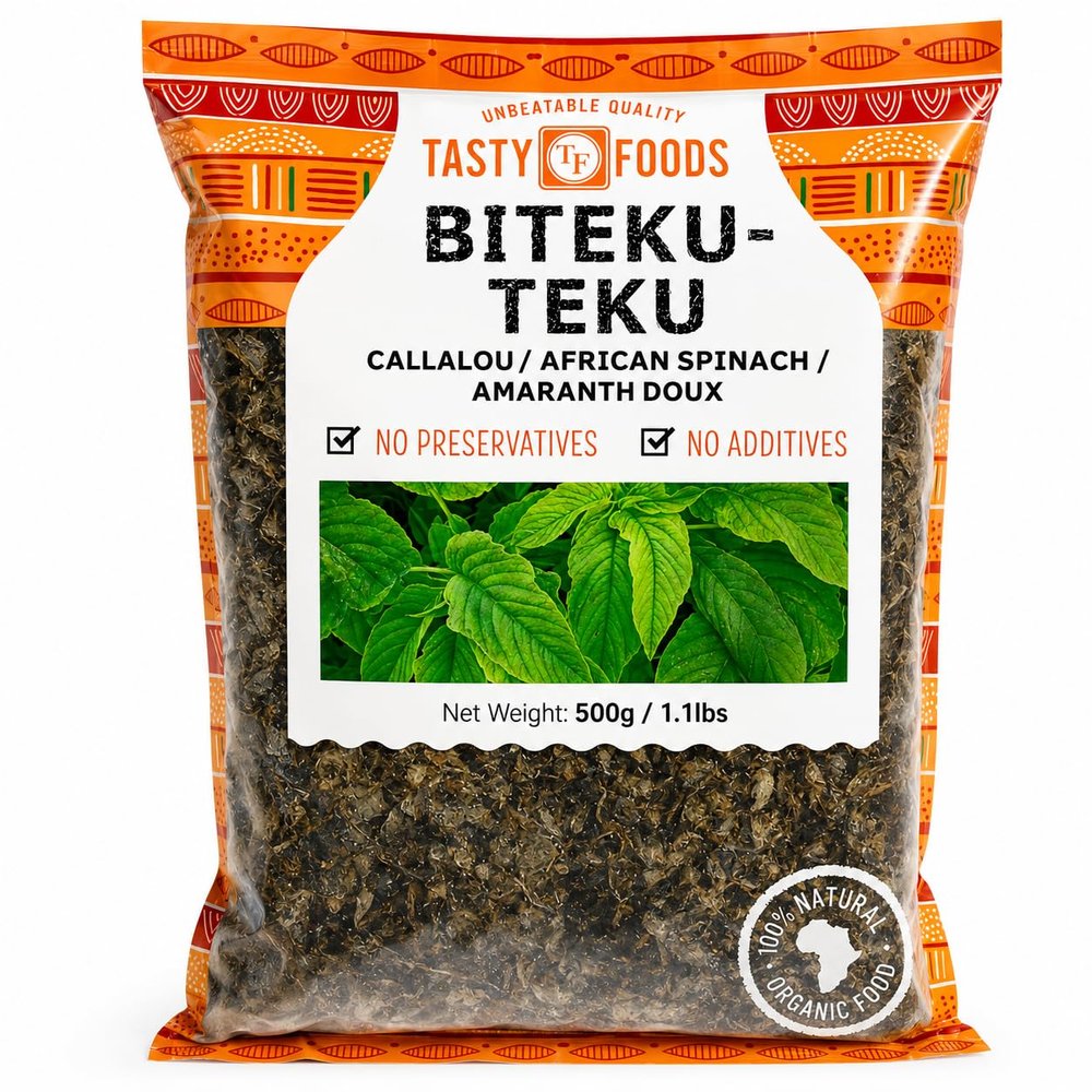 African Biteku-Teku Callaloo Leaves Frozen 500g (1.1lb) Premium African Spinach Amaranth Greens Fresh Frozen African Vegetable Leaves for Soups, Stews, Sauce & Traditional African Caribbean Cooking All Natural