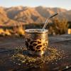 Yerba Mate Cup with Bombilla Genuine Leather Argentine Mate Gourd, Natural Calabash, Hand-Engraved Alpaca Virola | Handcrafted Mate Set with Bombo Straw | Mate Argentino (Leopard Print) view 3