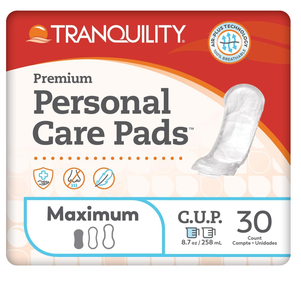 Tranquility Premium Personal Care Pads, Maximum Absorbency Incontinence & Postpartum Pads for Women, Bladder & Odor Control, Breathable Extended Wear, Latex Free, 12 inch, 120 Count