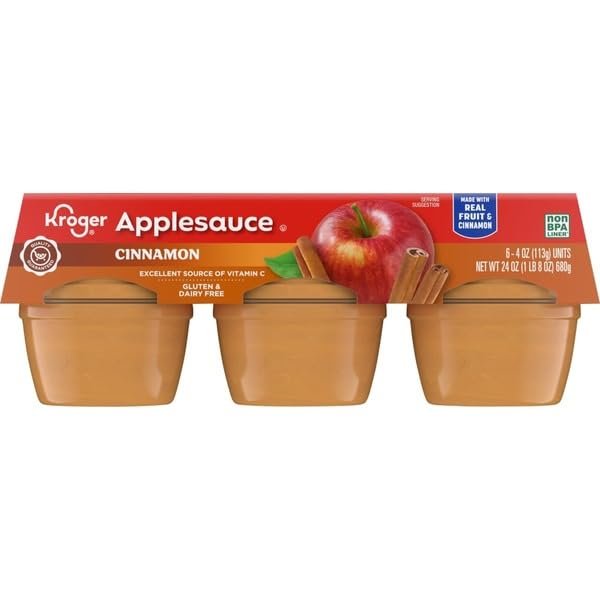 Cinnamon Applesauce Cups, Unsweetened, 4 oz Snack Cups, 6 Pack, Gluten Free, Fruit Cups