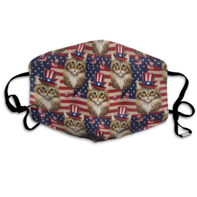 Women Men Warm Face Scarf Mask Face Scarf Dust Proof Windproof Mouth Cover, Red White Blue Stars American Flag Cat Mouth Protection for Outdoors Home and Daily Use