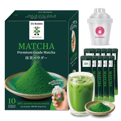 O's Bubble Ceremonial Matcha Powder Starter Kit w/Mini Shaker, 10 Packets