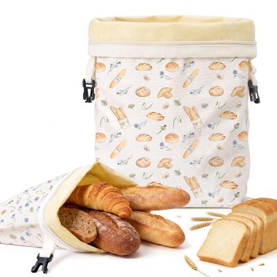 VIS'V Rustic Linen Cotton Beeswax Bread Bags with Zippper, Large, 2 Pcs