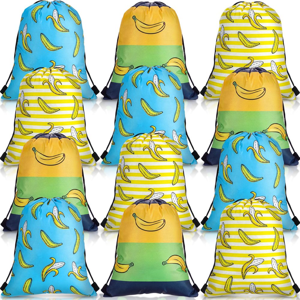 Sunnymove 12 Pcs Banana Baseball Gifts Drawstring Bags Baseball Party Favors Banana Sport Team Backpack Theme Sack Candy Treat Goodie Bags for Gym Sport Teams Fans Birthday Theme Party Supplies
