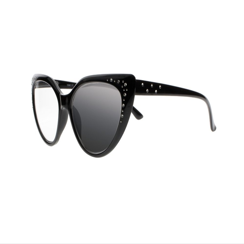 SightPerk Womens Cat Eye Rhinestones Far and Near Dual use,Progressive Multifocal Photochromic Reading Glasses (Black, 2.75, x)