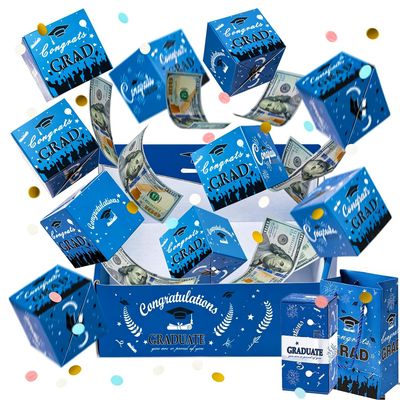 Fafcut 2026 Graduation Exploding Surprise Explosion Gift Box, Pop Up Cash Money Card, Diy Surprise Pop Up Gifts Boxs with Confetti for School Graduation Party (Blue, 20pcs)