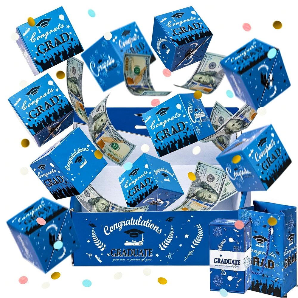 Fafcut 2026 Graduation Exploding Surprise Explosion Gift Box, Pop Up Cash Money Card, Diy Surprise Pop Up Gifts Boxs with Confetti for School Graduation Party (Blue, 20pcs)