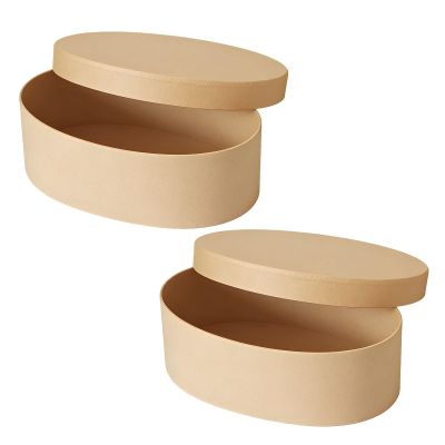 2 Pcs L-Size Oval Kraft Paper Gift Box Set, 7.6 x 5.3 x 3.0 in / 19.2 x 13.5 x 7.7 cm Beige Favor Cases with Honeycomb Filler, Long-Lasting Unique for Cookies, Bakery Packaging, Wedding Party Treats