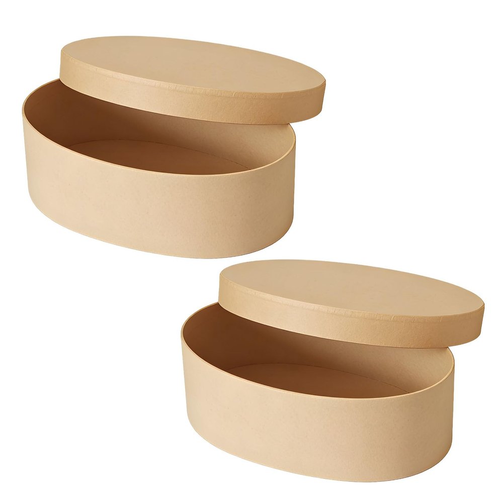 2 Pcs L-Size Oval Kraft Paper Gift Box Set, 7.6 x 5.3 x 3.0 in / 19.2 x 13.5 x 7.7 cm Beige Favor Cases with Honeycomb Filler, Long-Lasting Unique for Cookies, Bakery Packaging, Wedding Party Treats
