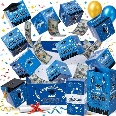 DXESWV 2026 Graduation Pop up Money Box, Exploding Graduation Surprise Pop up Gift Box, DIY Bouncy Confetti Card, Creative Memorable Present for Grad, Empty Fillable Candy Bouquet (Blue, 20Layer)