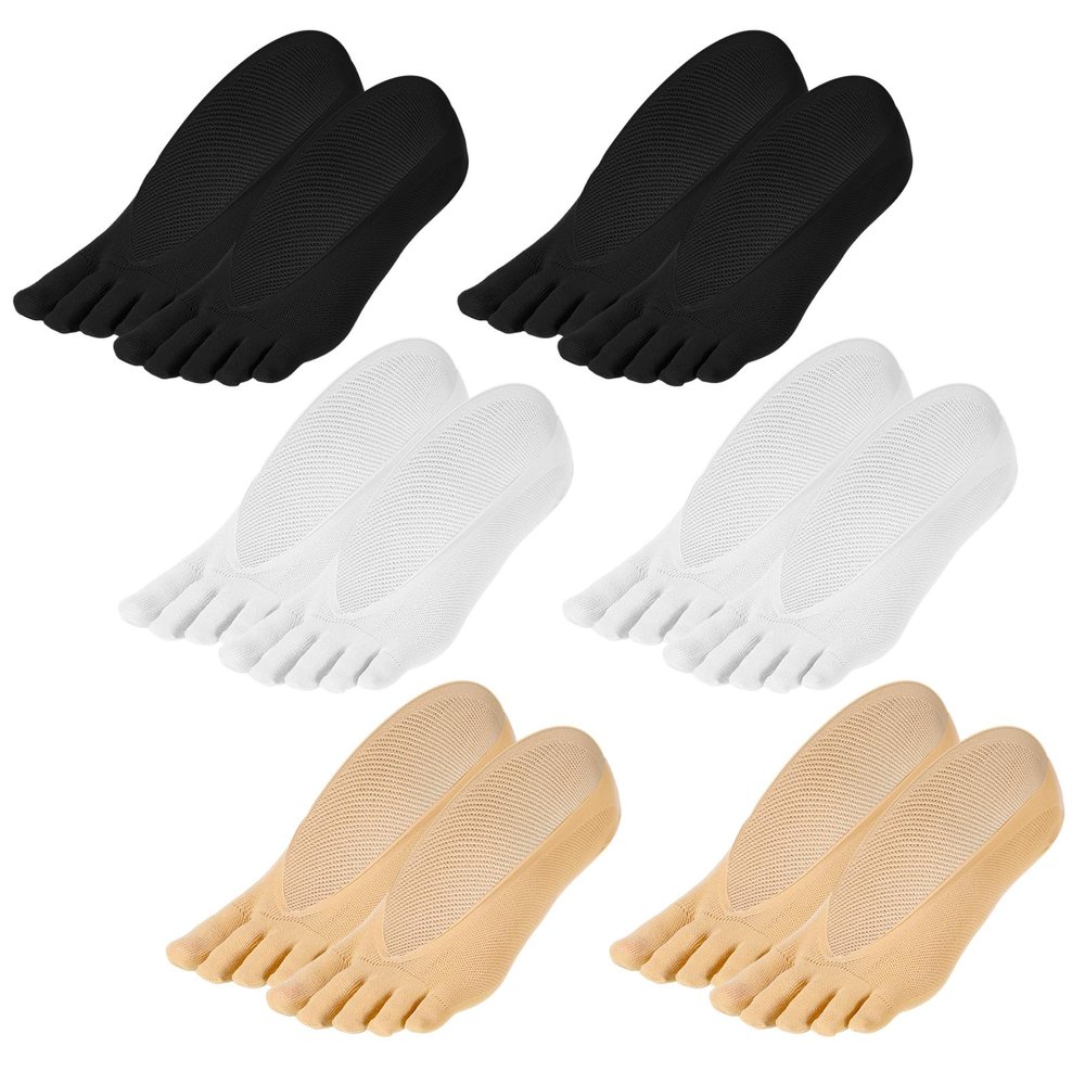 Zyghjort 6 Pairs Bunion Relief Toe Socks for Women, Ortho Toe Compression Socks Toes Separator Alignment Correction Low Cut No Show Liner Five Finger Yoga Sock, Orthopedic Compression Sock