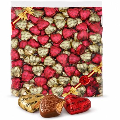 RESSE'S Milk Chocolate Peanut Butter Hearts, 2 lb Bulk Candy in Gift Bag, Approx. 85 Individually Wrapped Pieces, Creamy Peanut Butter Treats for Parties and Gifting